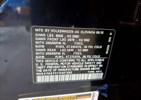2015 Volkswagen Touareg V6 Tdi z USA, uszkodzony, nr VIN WVGEP9BP2FD007562